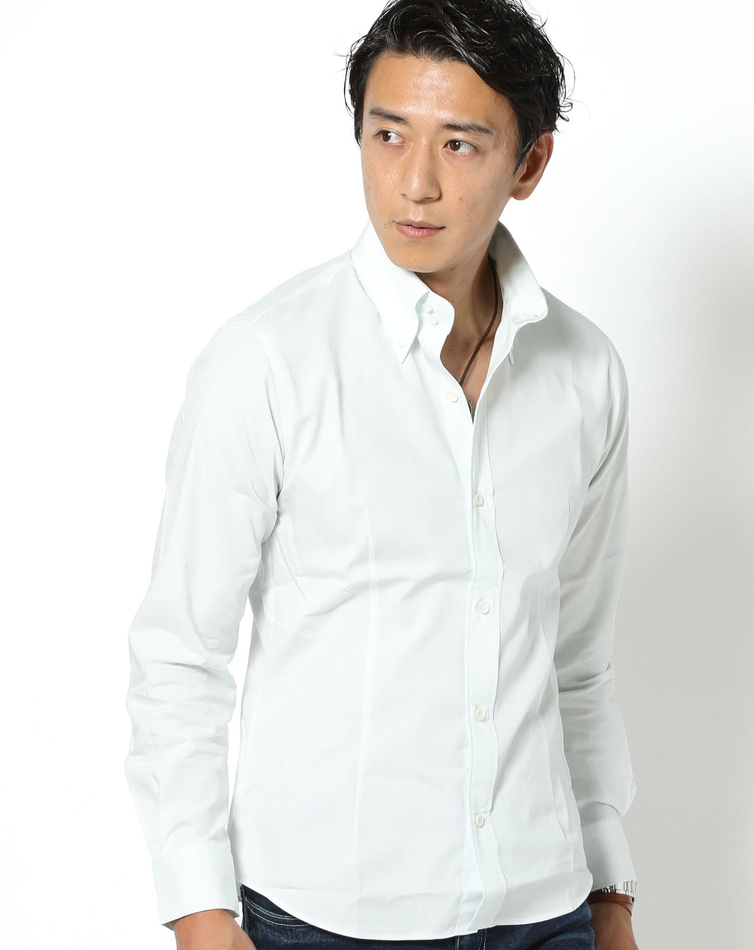 日本製スリムフィットボタンダウン長袖ブロードシャツ