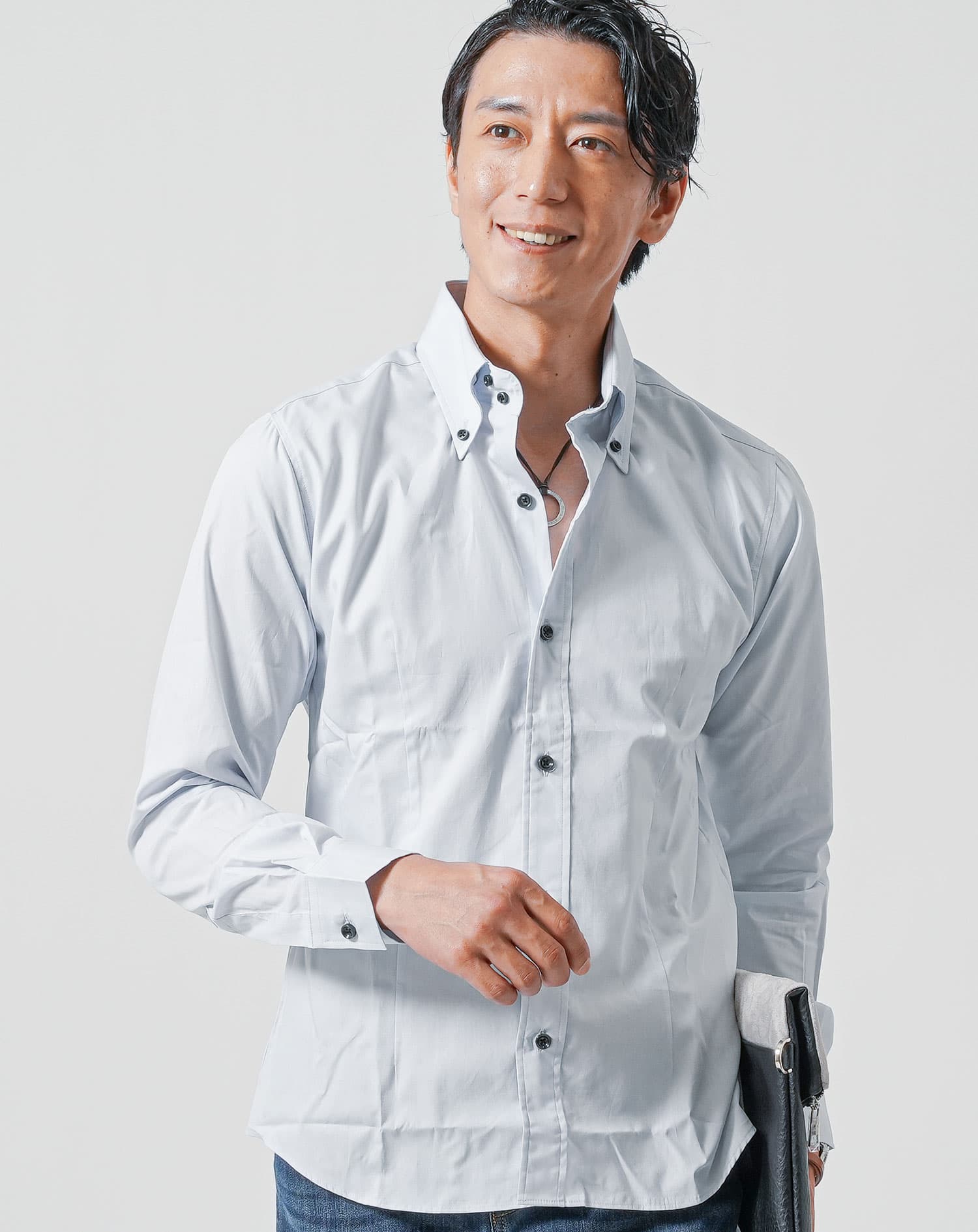 日本製スリムフィットボタンダウン長袖ブロードシャツ