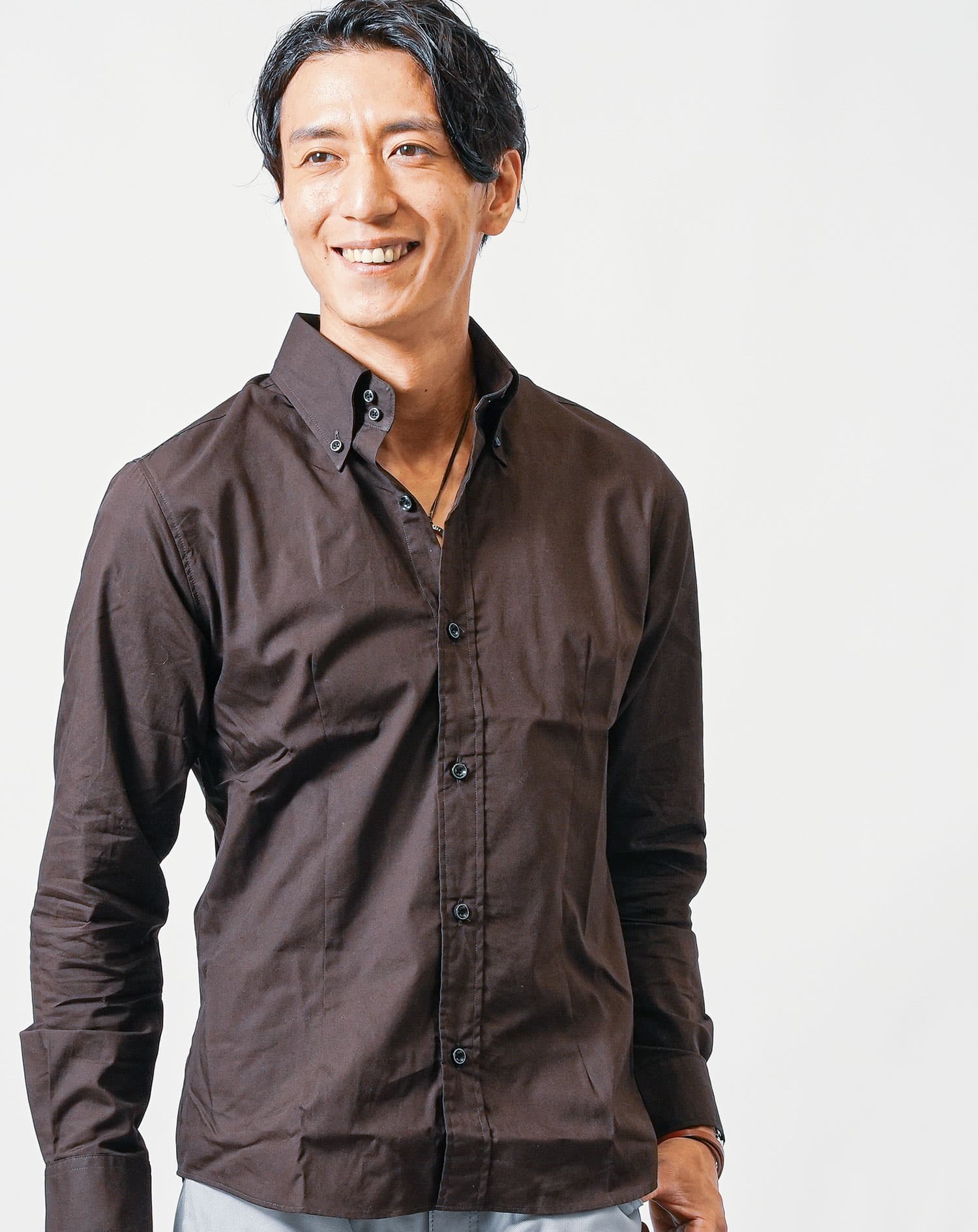 日本製スリムフィットボタンダウン長袖ブロードシャツ