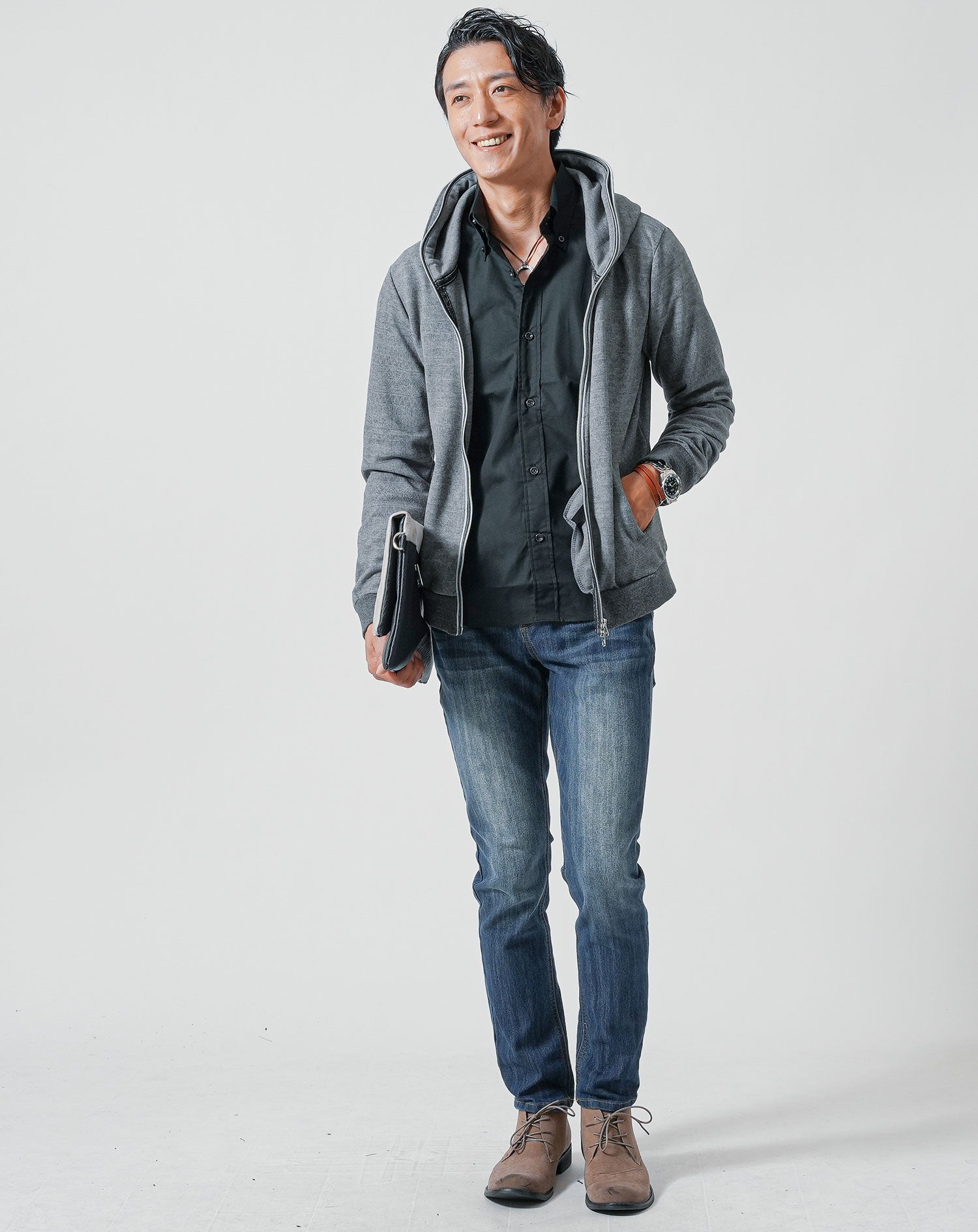 日本製スリムフィットボタンダウン長袖ブロードシャツ