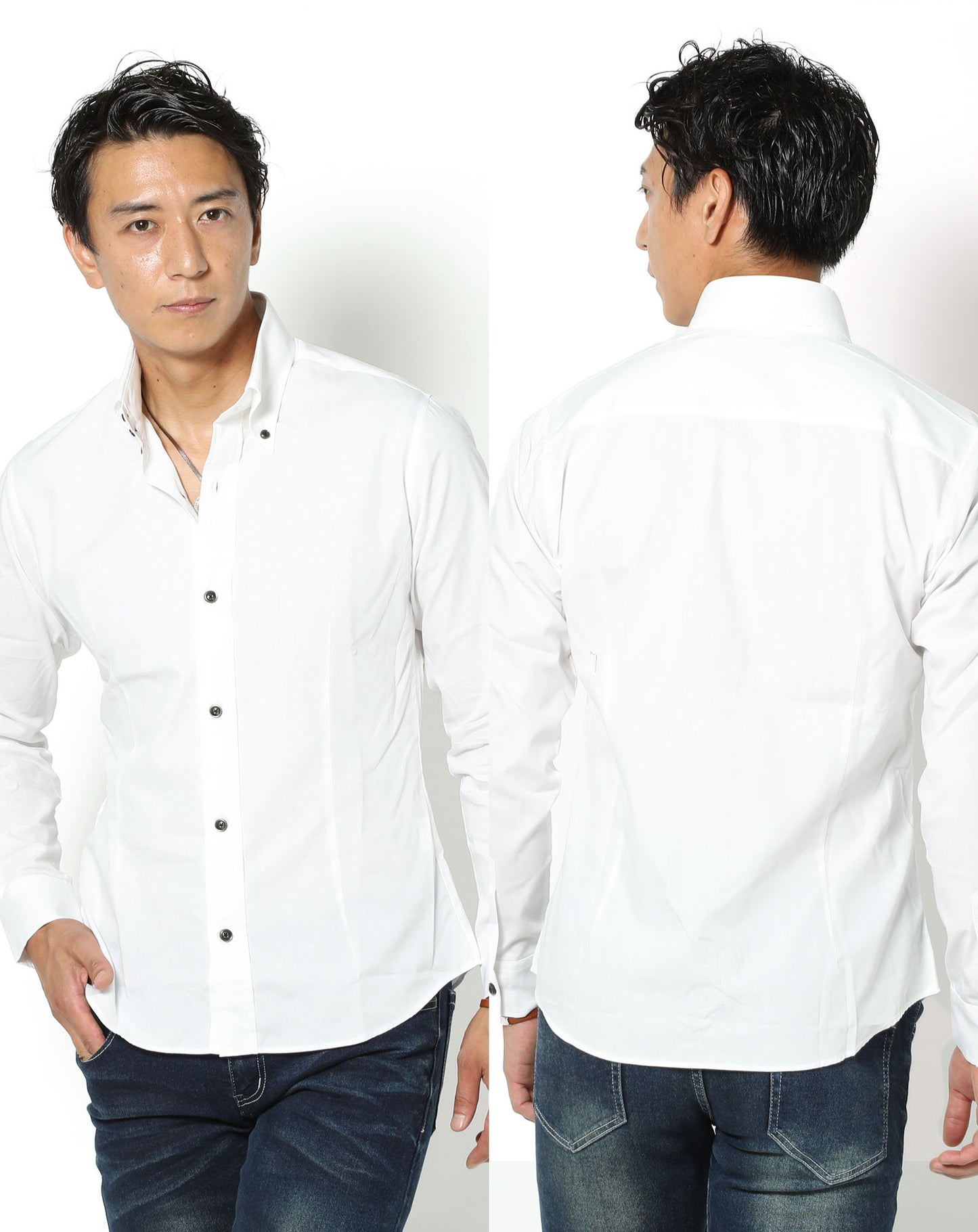 日本製スリムフィットボタンダウン長袖ブロードシャツ