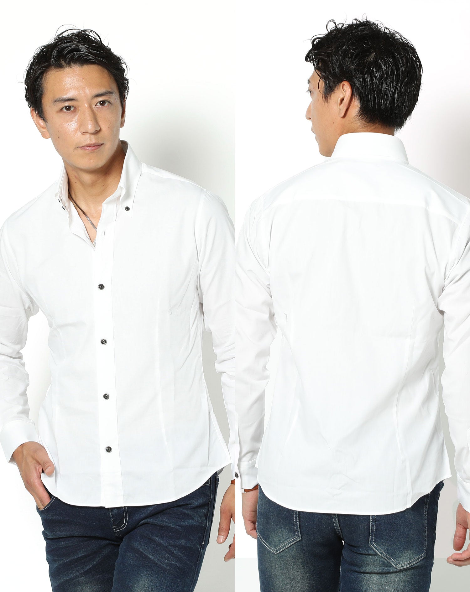 日本製スリムフィットボタンダウン長袖ブロードシャツ