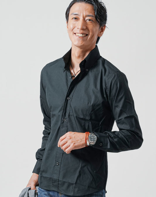 日本製スリムフィットボタンダウン長袖ブロードシャツ