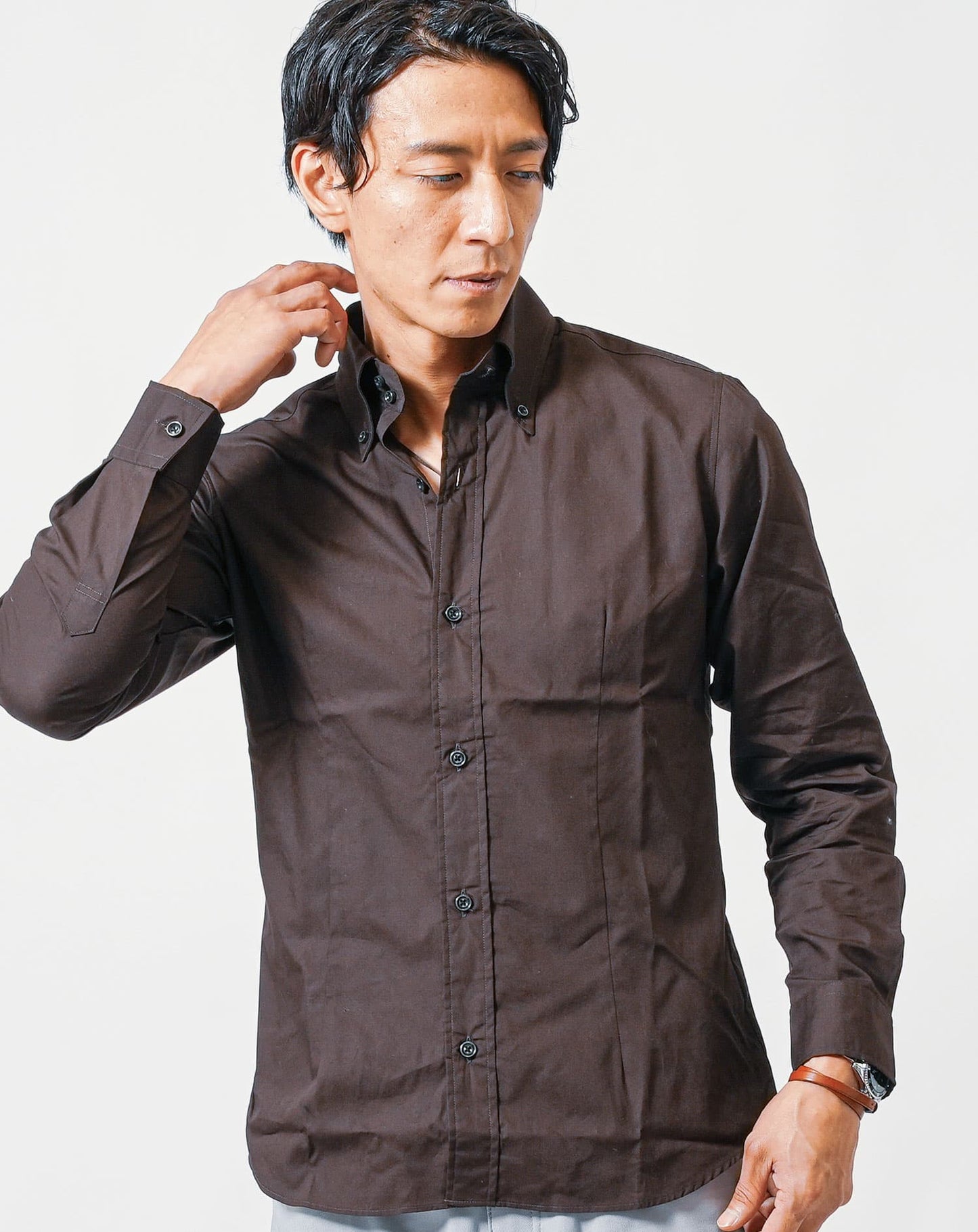 日本製スリムフィットボタンダウン長袖ブロードシャツ