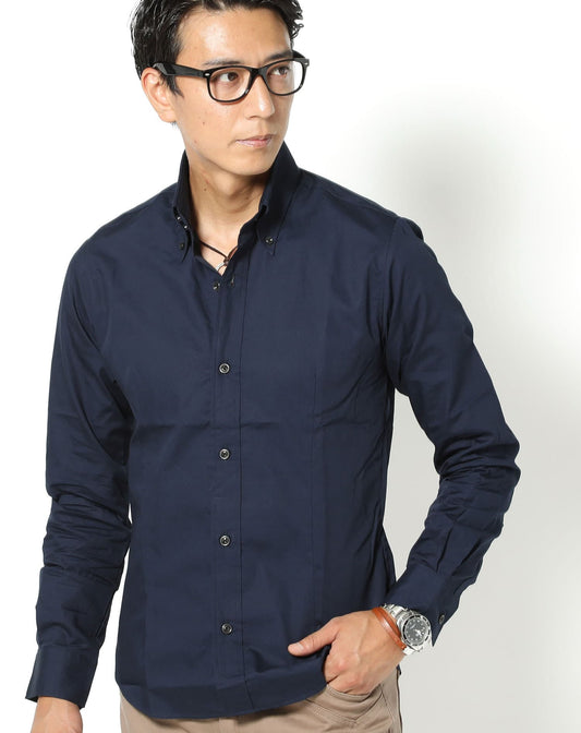 日本製スリムフィットボタンダウン長袖ブロードシャツ