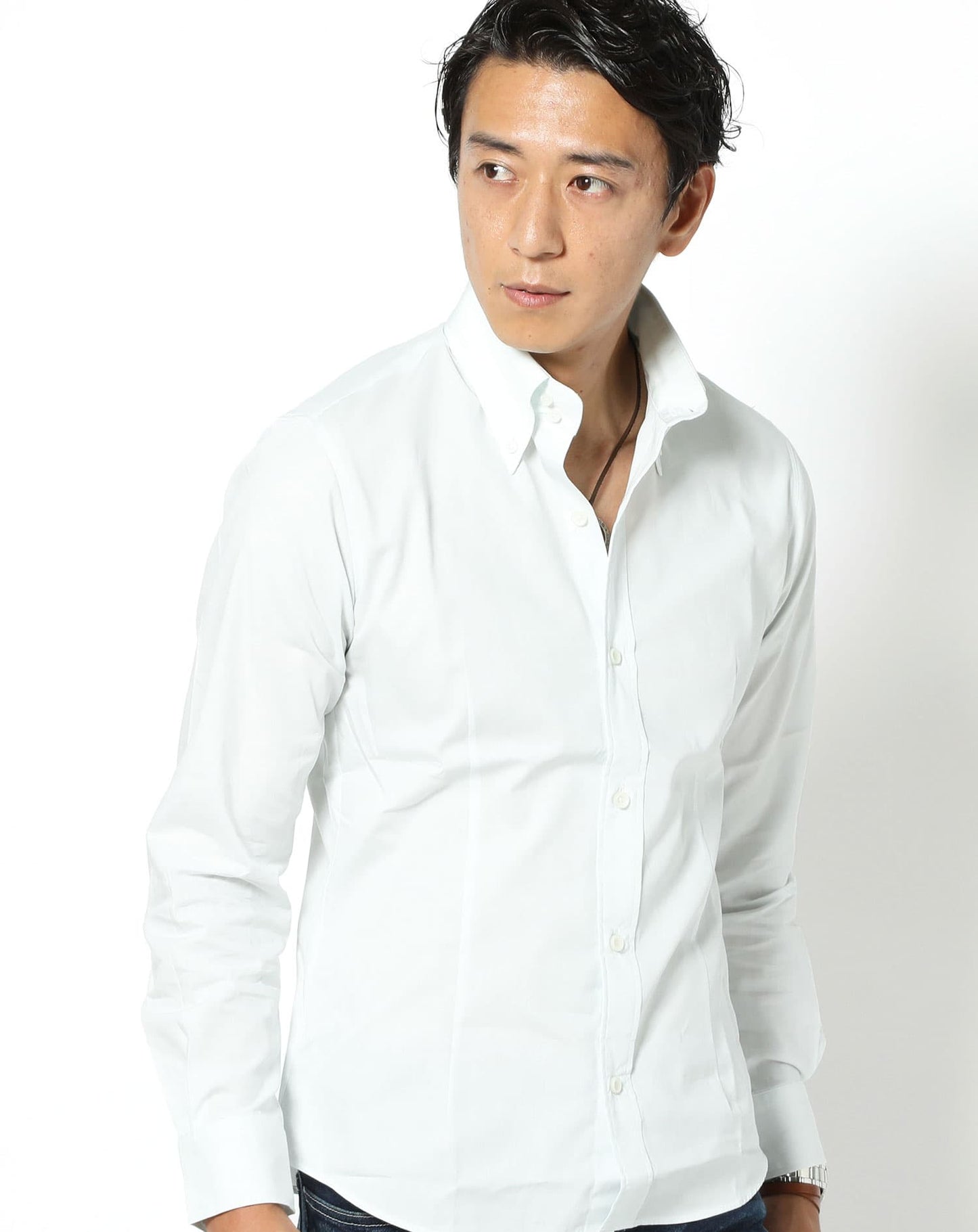 日本製スリムフィットボタンダウン長袖ブロードシャツ