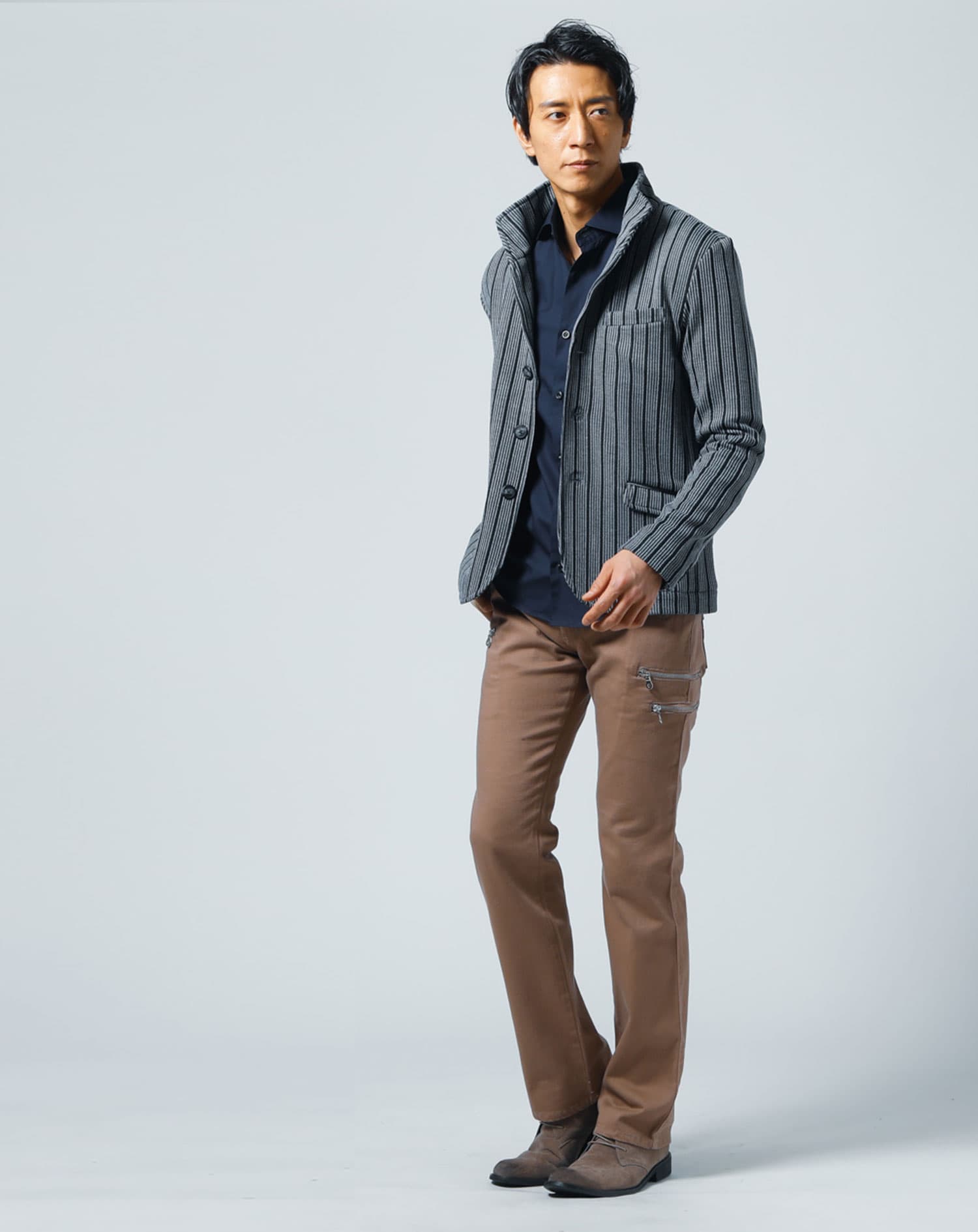 日本製ホリゾンタルカラー無地・長袖スリムフィットシャツ