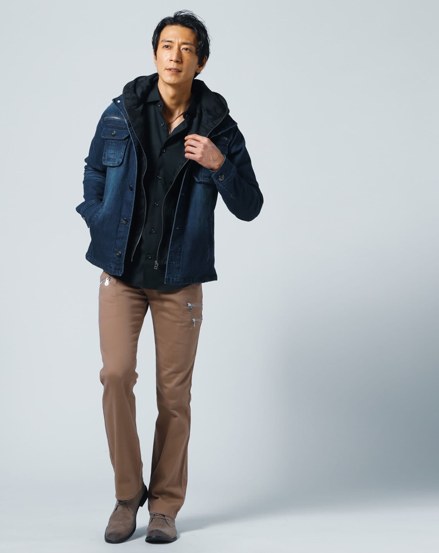 日本製ホリゾンタルカラー無地・長袖スリムフィットシャツ