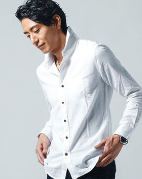 日本製ホリゾンタルカラー無地・長袖スリムフィットシャツ