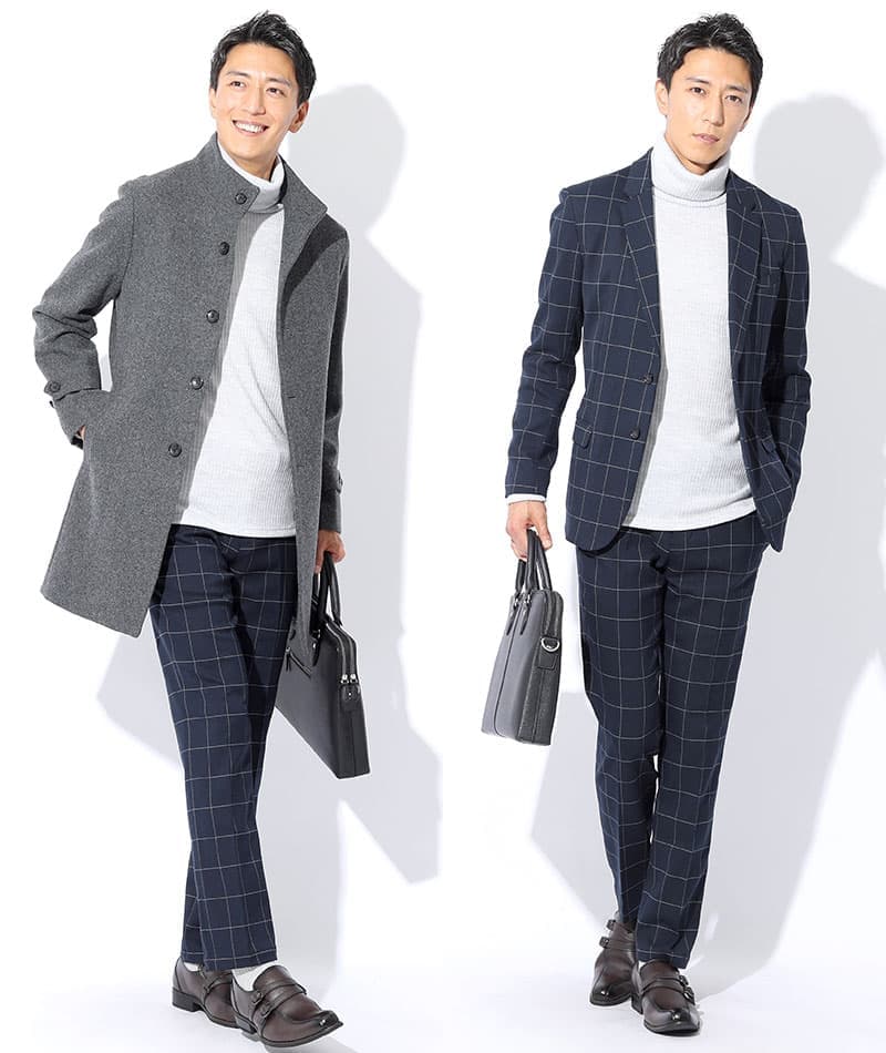 日本製　ウール混スリムフィット伸縮性抜群タートルネック