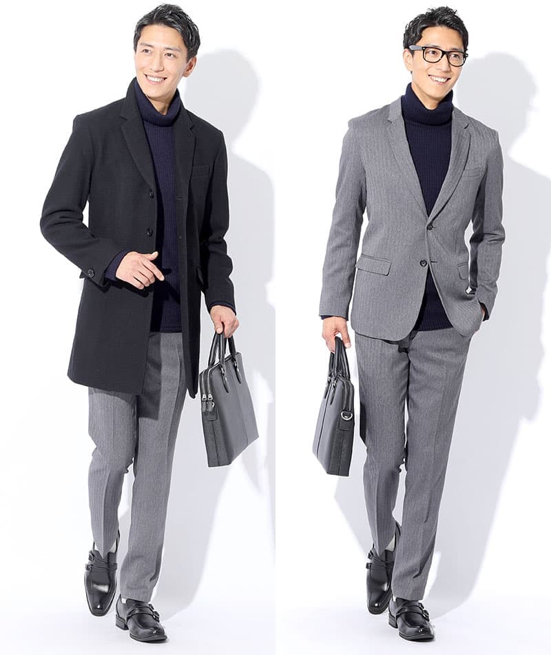 日本製　ウール混スリムフィット伸縮性抜群タートルネック