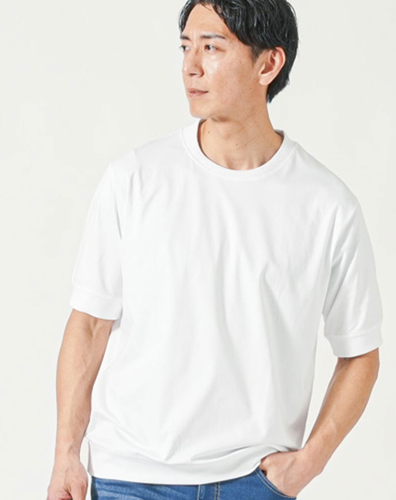 透けにくくきちんと見えプレミアムコットン半袖クルーネックTシャツ