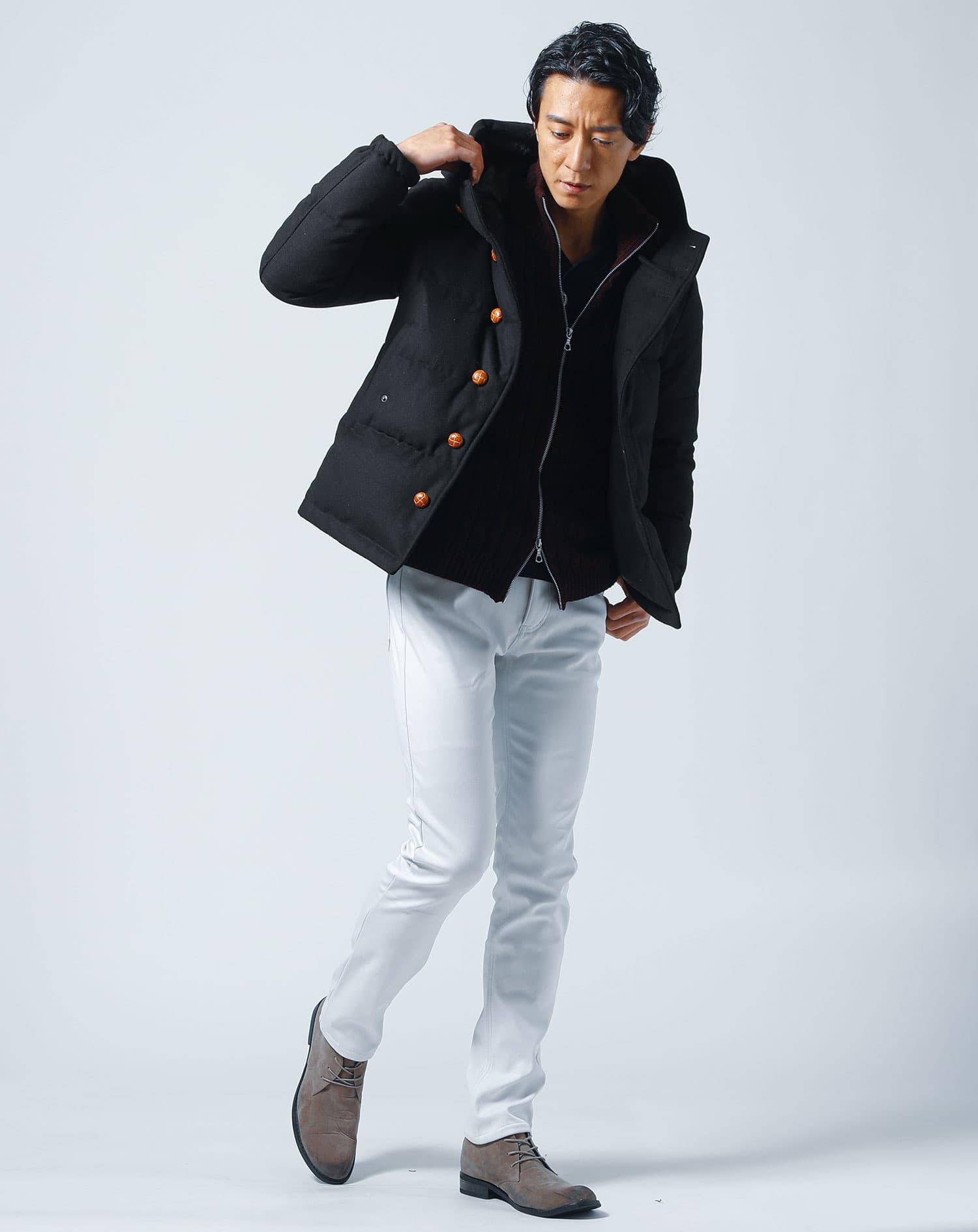 裏フリース素材 裏起毛スキニーテーパードストレッチカラーチノパンツ