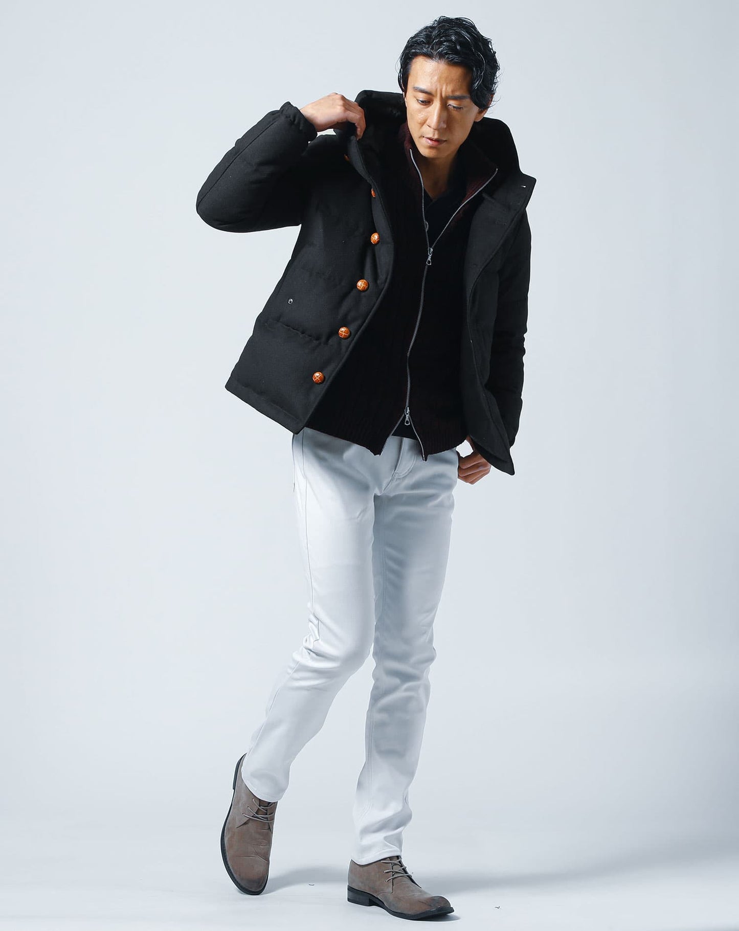 裏フリース素材 裏起毛スキニーテーパードストレッチカラーチノパンツ