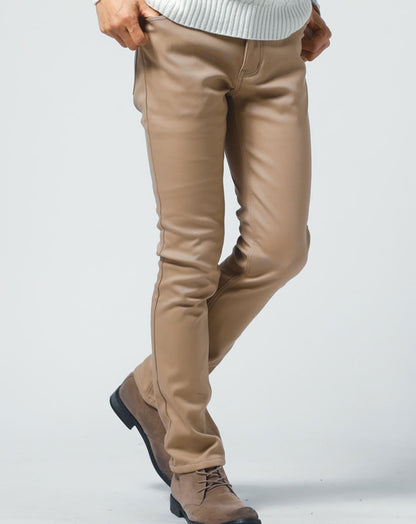 裏フリース素材 裏起毛スキニーテーパードストレッチカラーチノパンツ