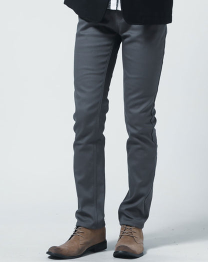 裏フリース素材 裏起毛スキニーテーパードストレッチカラーチノパンツ