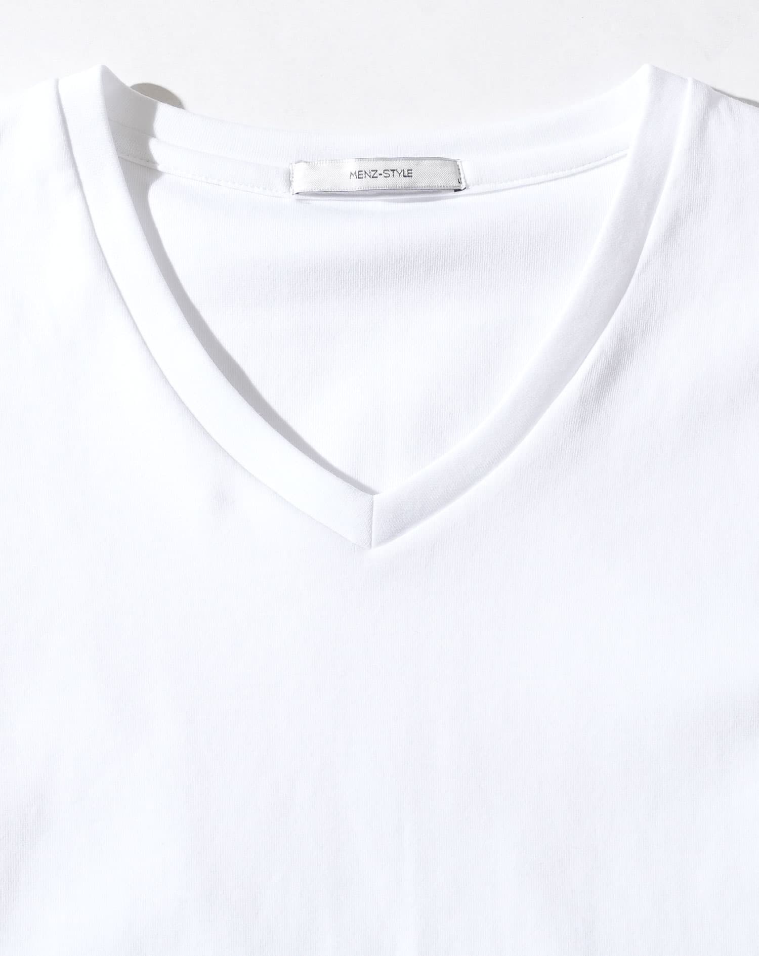 厚手生地スリムフィットストレッチ長袖VネックTシャツ