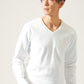 厚手生地スリムフィットストレッチ長袖VネックTシャツ