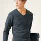 厚手生地スリムフィットストレッチ長袖VネックTシャツ