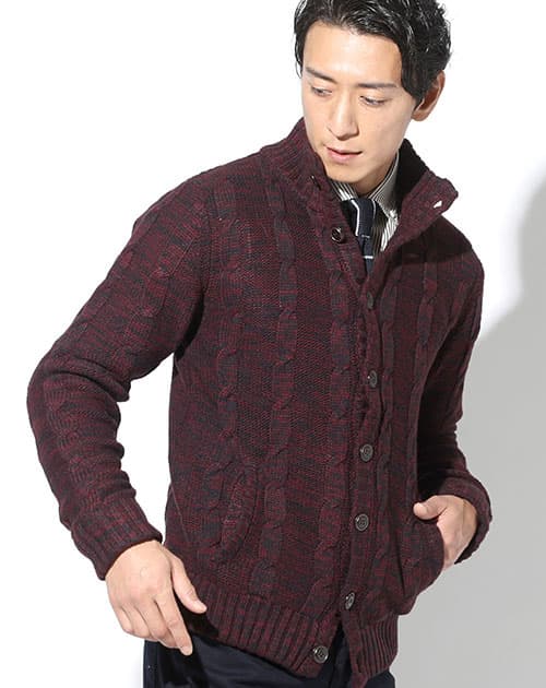 スタンドカラーニットアウター