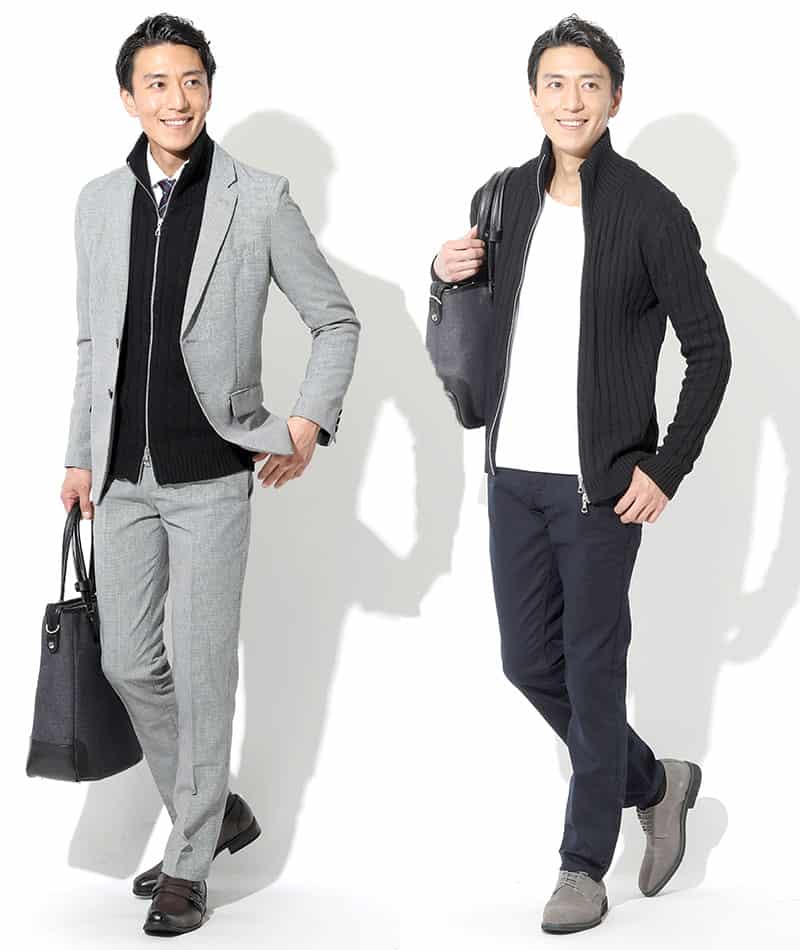 綿100%　W（ダブル）ジップアップスタンドニットアウター