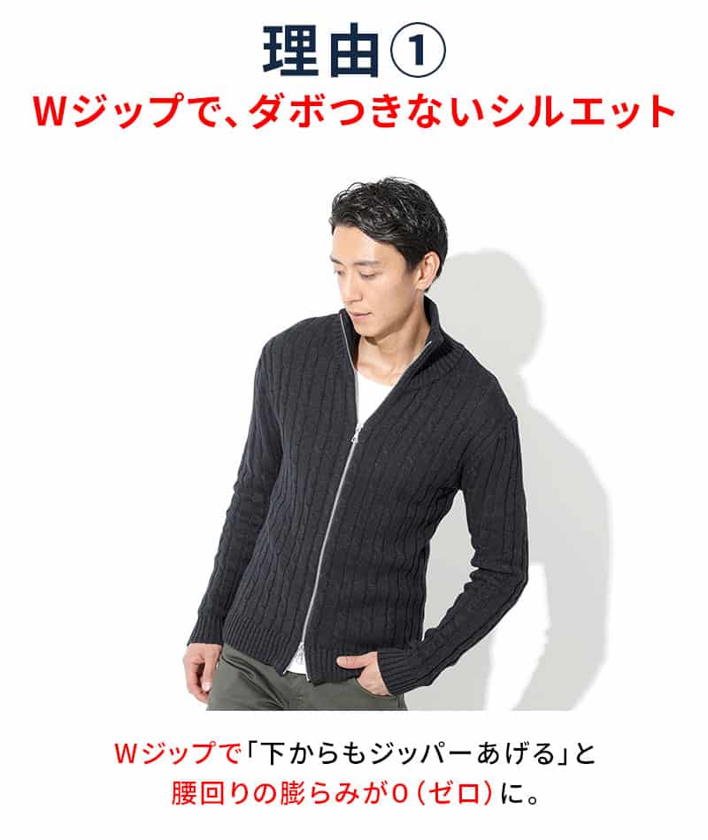 綿100%　W（ダブル）ジップアップスタンドニットアウター