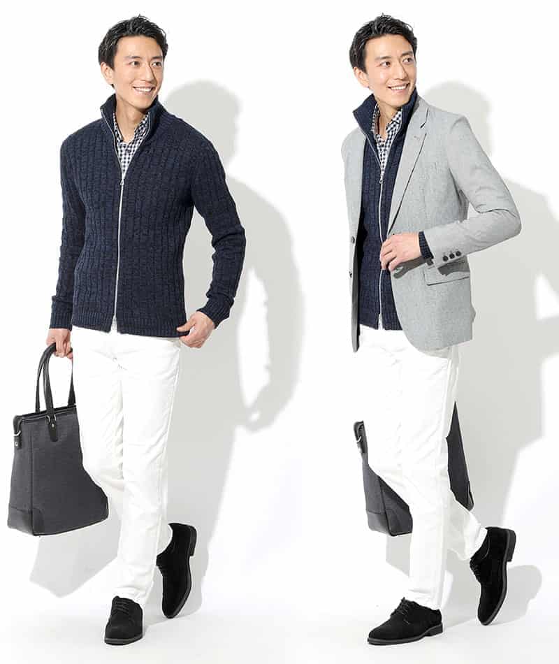 綿100%　W（ダブル）ジップアップスタンドニットアウター