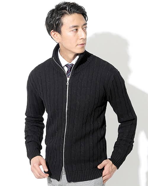 綿100%　W（ダブル）ジップアップスタンドニットアウター