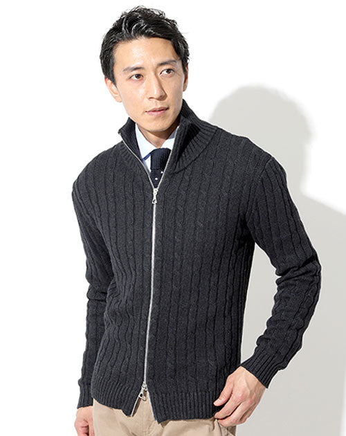綿100%　W（ダブル）ジップアップスタンドニットアウター
