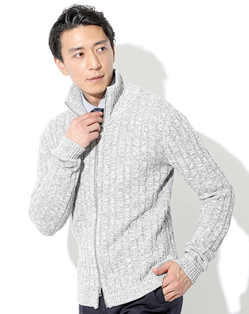 綿100%　W（ダブル）ジップアップスタンドニットアウター