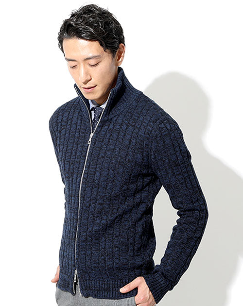 綿100%　W（ダブル）ジップアップスタンドニットアウター