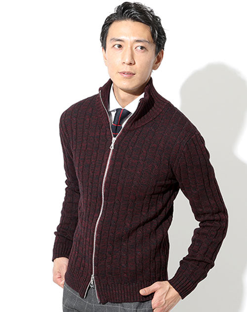 綿100%　W（ダブル）ジップアップスタンドニットアウター