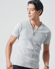 杢グレー半袖VネックTシャツ