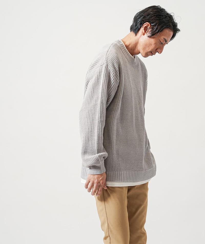 フェイクレイヤード長袖クルーネックニット