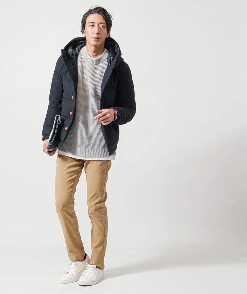 フェイクレイヤード長袖クルーネックニット