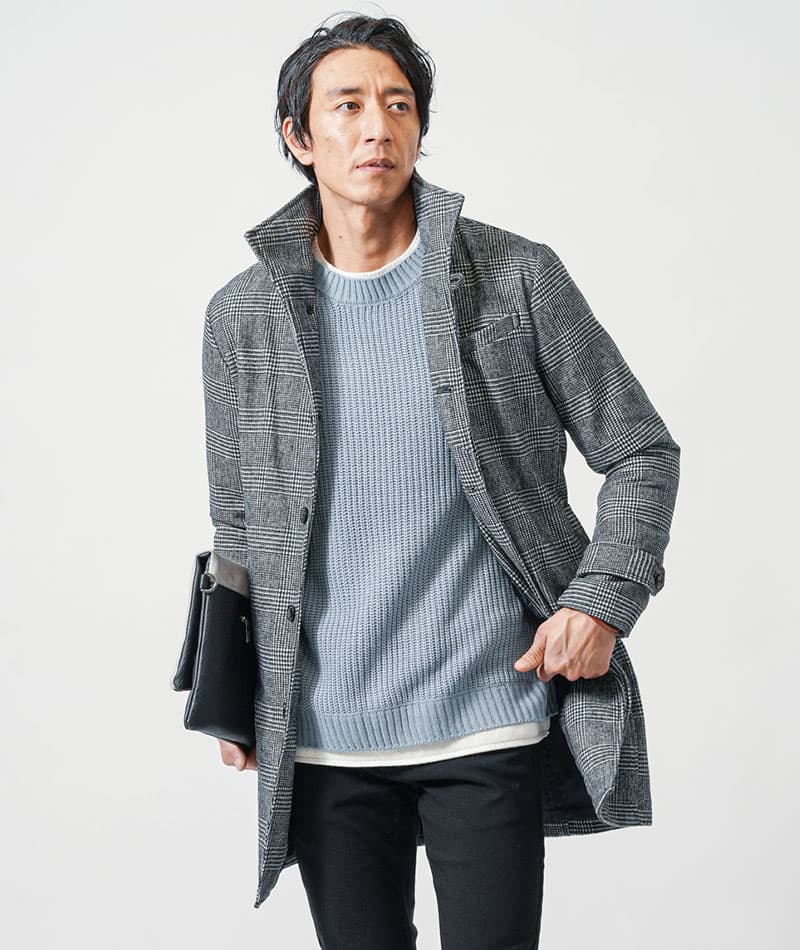 フェイクレイヤード長袖クルーネックニット