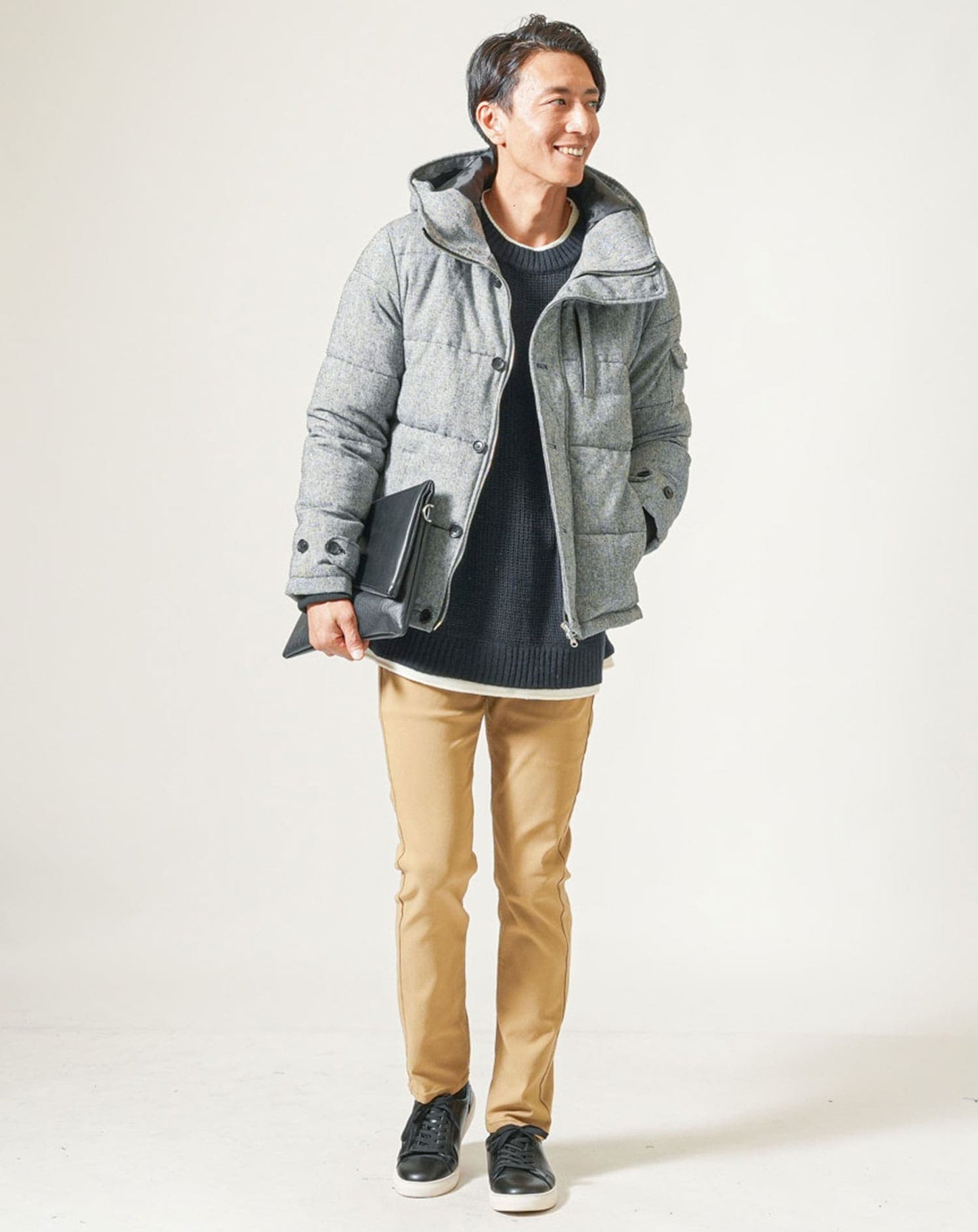 フェイクレイヤード長袖クルーネックニット