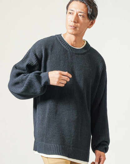 フェイクレイヤード長袖クルーネックニット
