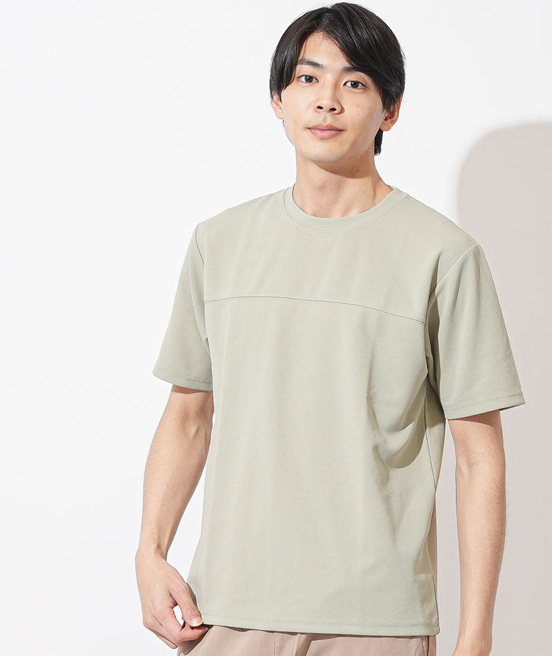 20代メンズ3点コーデセット　ミント半袖Tシャツ×サックス半袖Tシャツ×ベージュイージーパンツ