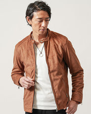 フェイクスエード素材シングルライダースジャケット