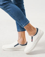 PUレザー編み込みスリッポンスニーカー