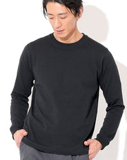厚手7.1オンスクルーネックスーパーヘビーウェイト長袖リブ黒Tシャツ Biz
