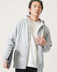 裏パイル長袖スウェットジップアップパーカー