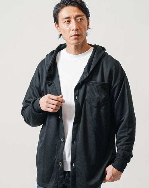 カットダンボールオーバーサイズセミロング長袖シャツボタンパーカー