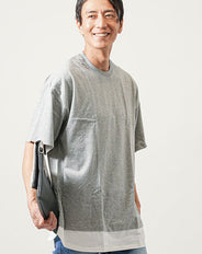 オーバーサイズフェイクレイヤード半袖クルーネックロングTシャツ