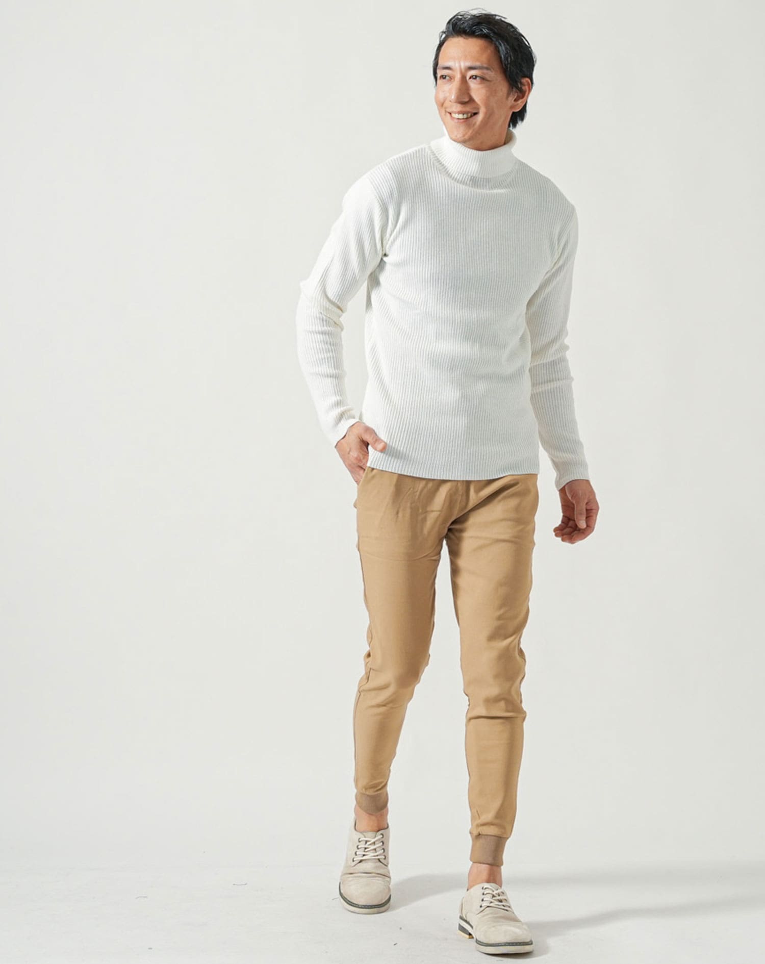 冬用裏起毛スーパーストレッチテーパードチノジョガーパンツ メンズ