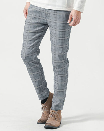 チェックデザインスリムテーパードストレッチパンツ