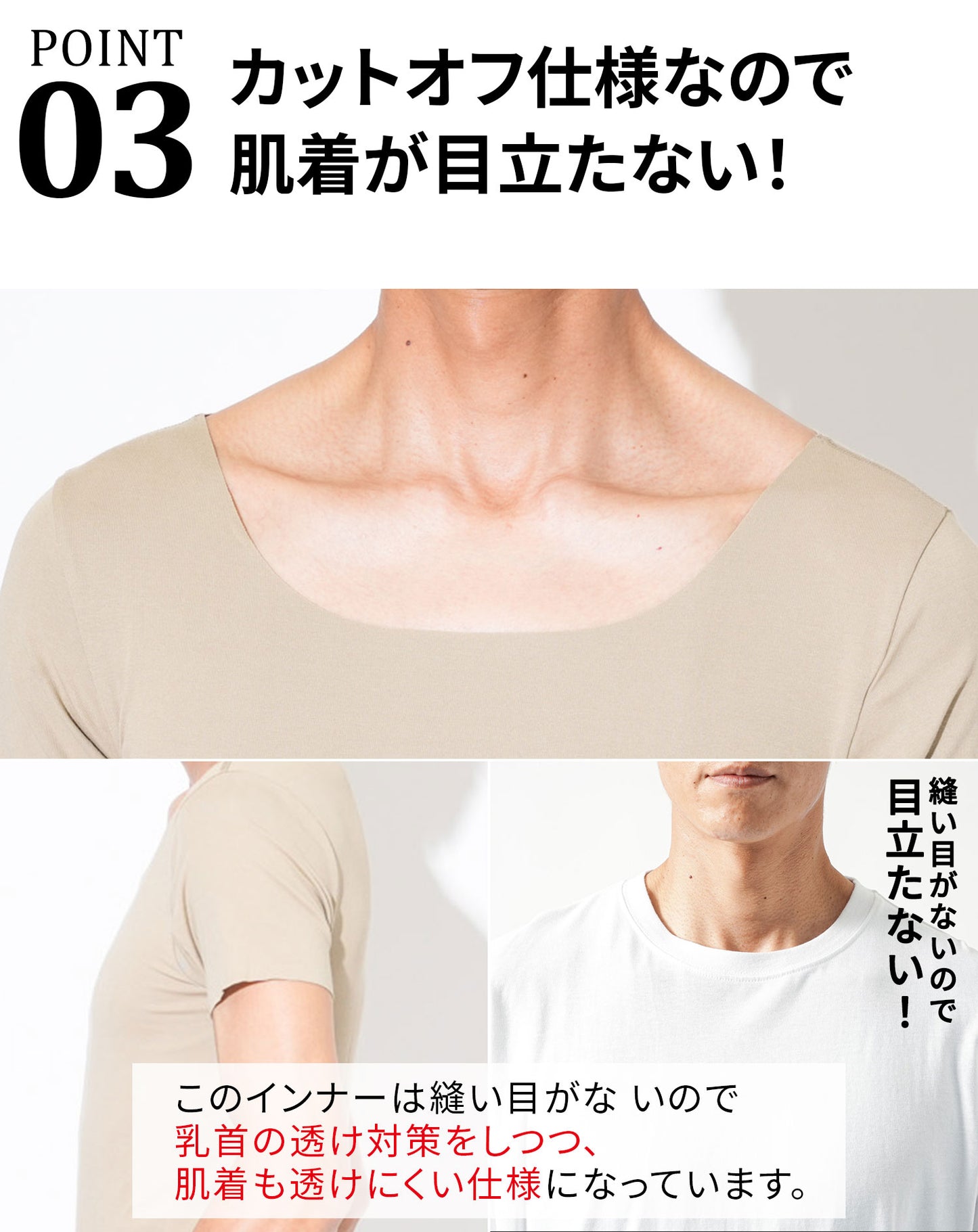 Tシャツ専用インナー　汗取りパット付きカットオフUネック短半袖Tシャツ