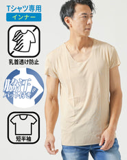 Tシャツ専用インナー 汗取りパット付きカットオフUネック短半袖Tシャツ