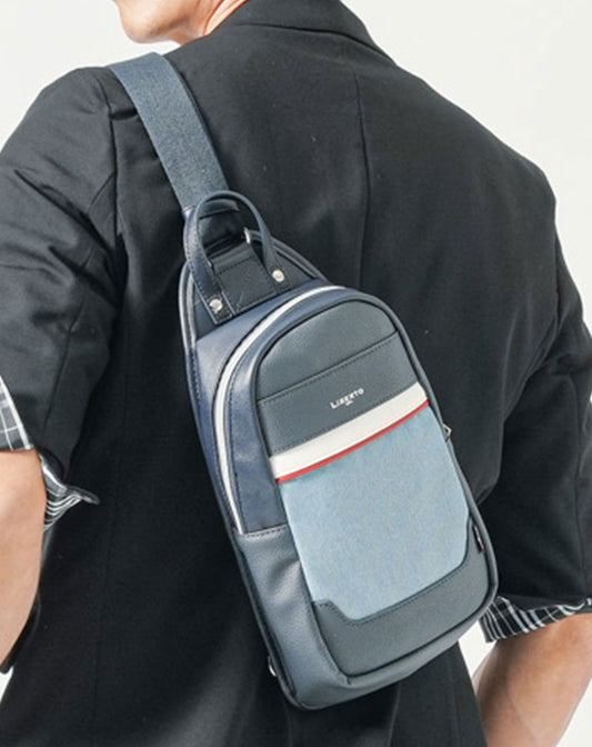 リベルトエドウィン(LiBERTO EDWIN)デニム×PUレザー切り替えボディバッグ